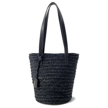 将图像加载到图库查看器中，SAINT LAURENT PARIS Panier Basket Bag Black 579518 Raffia Leather Size Small
