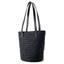 将图像加载到图库查看器中，SAINT LAURENT PARIS Panier Basket Bag Black 579518 Raffia Leather Size Small
