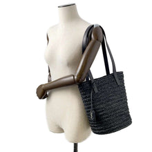 将图像加载到图库查看器中，SAINT LAURENT PARIS Panier Basket Bag Black 579518 Raffia Leather Size Small
