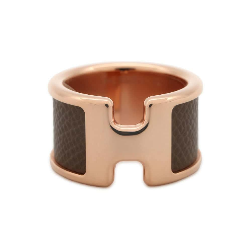 HERMES Orump Ring Size GM/M Etoupe Metal Veau Madame