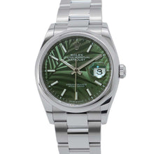 将图像加载到图库查看器中，ROLEX Datejust W36mm Stainless Steel Olive Green palm motif Dial 126200
