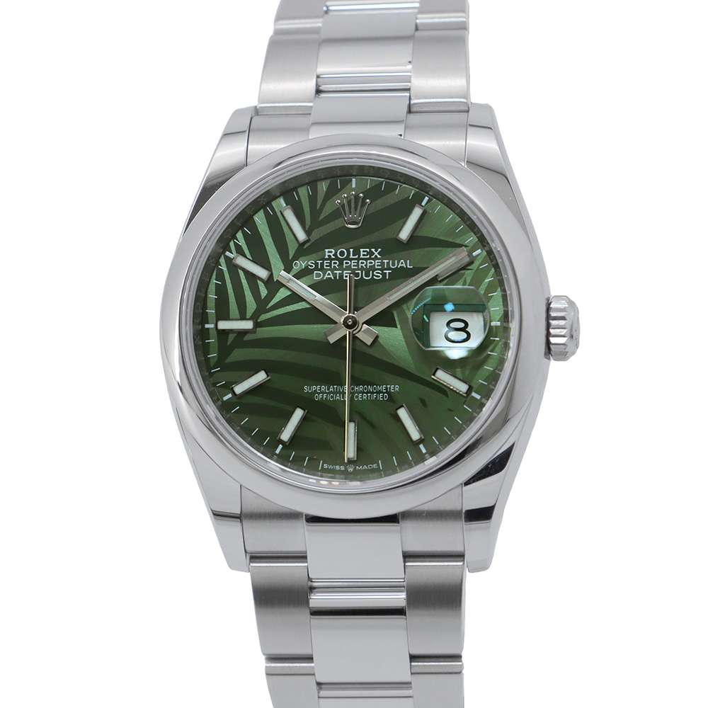 ROLEX Datejust W36mm Stainless Steel Olive Green palm motif Dial 126200