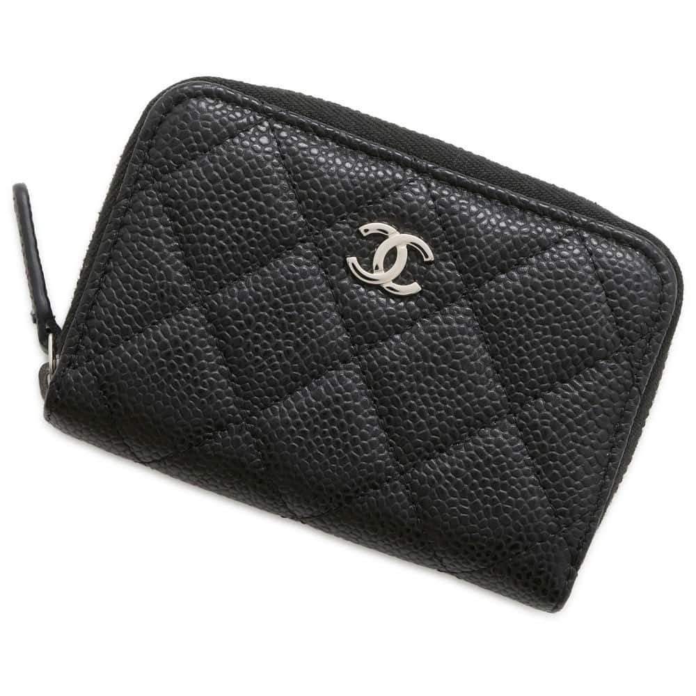 CHANEL Matelasse Classic Zip Coin Purse Black AP0216 Caviar Leather