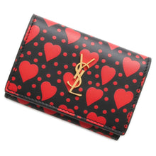 将图像加载到图库查看器中，SAINT LAURENT PARIS Heart Pattern Tri-fold Wallet Black/Red 670290 Leather
