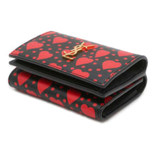 将图像加载到图库查看器中，SAINT LAURENT PARIS Heart Pattern Tri-fold Wallet Black/Red 670290 Leather
