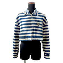 Load image into Gallery viewer, PRADA Short Striped Denim Jacket Size 38 White/Blue GFB288 Cotton100%
