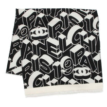 Load image into Gallery viewer, CHANEL Reversible Scarf CC Logo/CHANEL logo all-over pattern Black/White Wool 82% Silk18%
