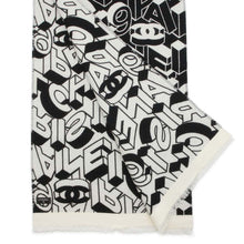 Load image into Gallery viewer, CHANEL Reversible Scarf CC Logo/CHANEL logo all-over pattern Black/White Wool 82% Silk18%
