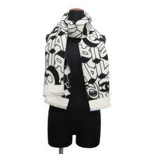 Load image into Gallery viewer, CHANEL Reversible Scarf CC Logo/CHANEL logo all-over pattern Black/White Wool 82% Silk18%
