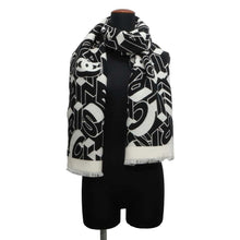 Load image into Gallery viewer, CHANEL Reversible Scarf CC Logo/CHANEL logo all-over pattern Black/White Wool 82% Silk18%
