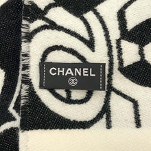 Load image into Gallery viewer, CHANEL Reversible Scarf CC Logo/CHANEL logo all-over pattern Black/White Wool 82% Silk18%
