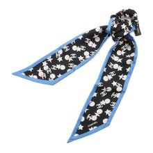 Load image into Gallery viewer, CHANEL CC Logo/Star Pattern Scrunchie Scarf Set Black/White/Blue Silk100%
