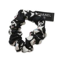 Load image into Gallery viewer, CHANEL CC Logo/Star Pattern Scrunchie Scarf Set Black/White/Blue Silk100%
