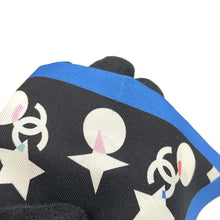 Load image into Gallery viewer, CHANEL CC Logo/Star Pattern Scrunchie Scarf Set Black/White/Blue Silk100%
