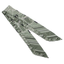 Load image into Gallery viewer, HERMES Twilly Frill Apron Doll Bandana Eperon d&#39;Or Bandana Sage/Black/White Silk100%
