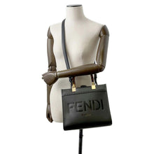 Load image into Gallery viewer, FENDI Sunshine 2WAY Handbag Black 8BH394 Leather Size Small
