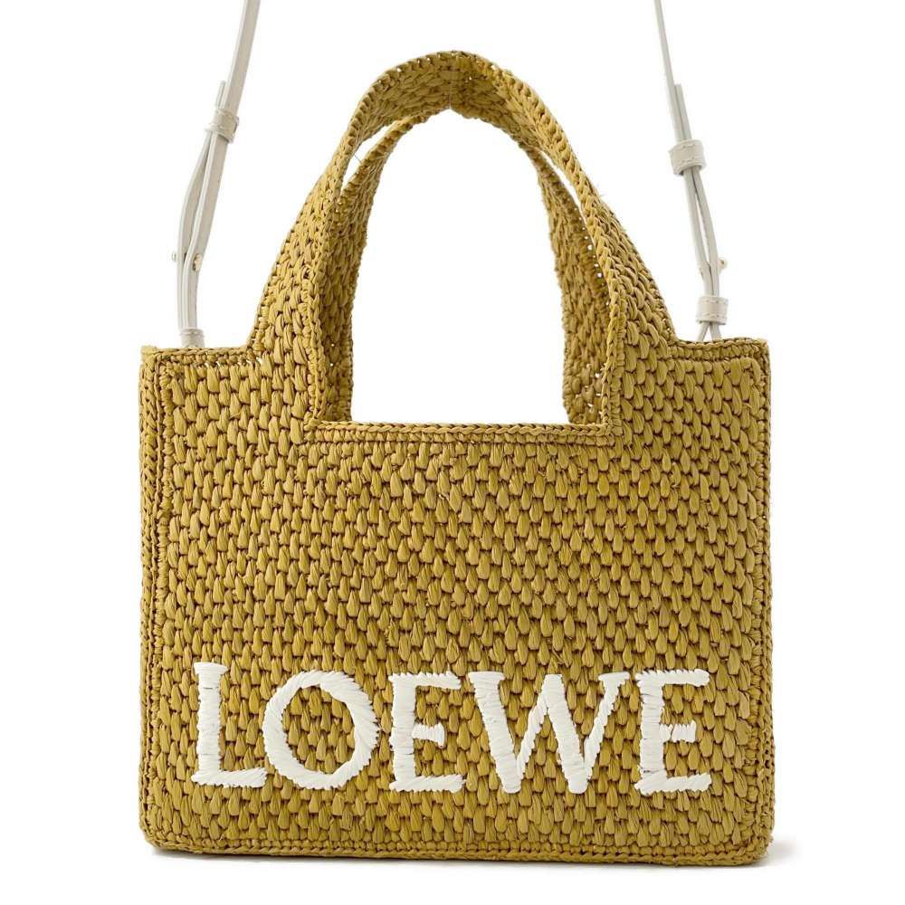 LOEWE Font Tote Bag Yellow/White A685B59X01 Raffia Size Small