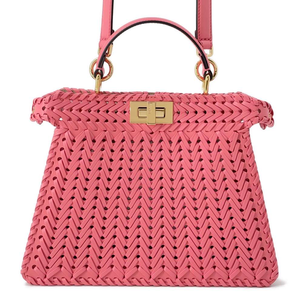 FENDI Peekaboo ISeeU Braided Pink 8BN327 Leather Size Small