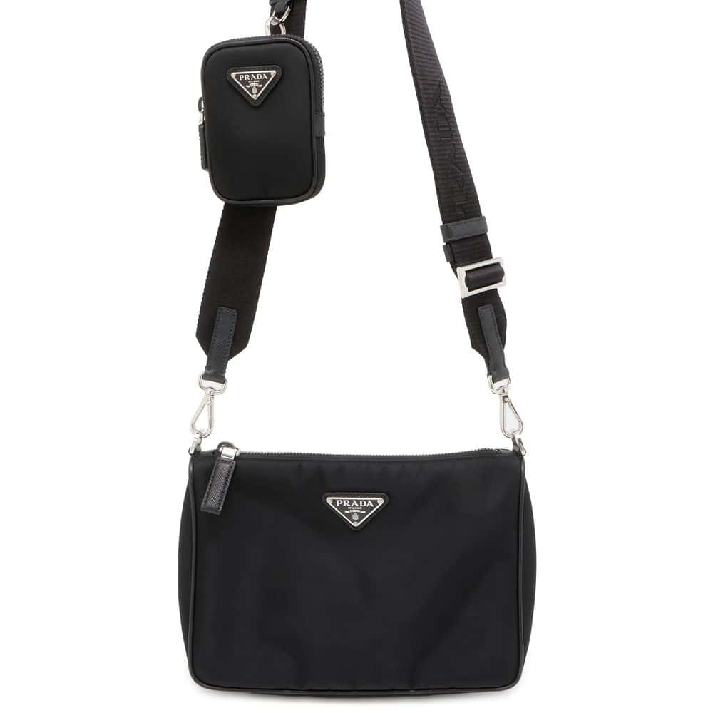 PRADA Tessuto Shoulder Bag with Pouch Black 2VH113 Nylon Leather