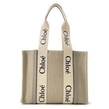 Load image into Gallery viewer, Chloe Tote Bag Woody Medium Beige/Mask Gray CHC22AS383I2600O Canvas Leather Size Medium
