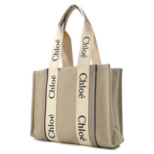 Load image into Gallery viewer, Chloe Tote Bag Woody Medium Beige/Mask Gray CHC22AS383I2600O Canvas Leather Size Medium
