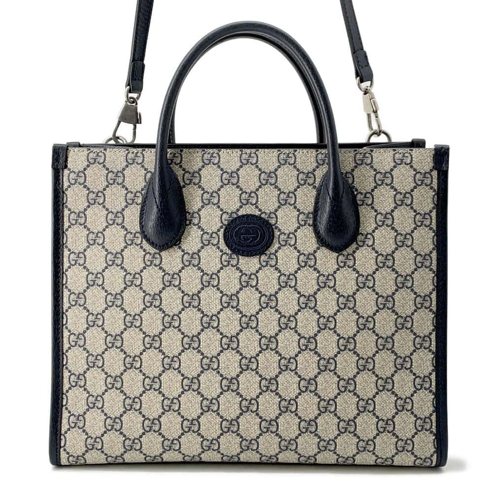 GUCCI Interlocking G Tote Bag Beige/Blue 659983 GG SupremeCanvas Size Small