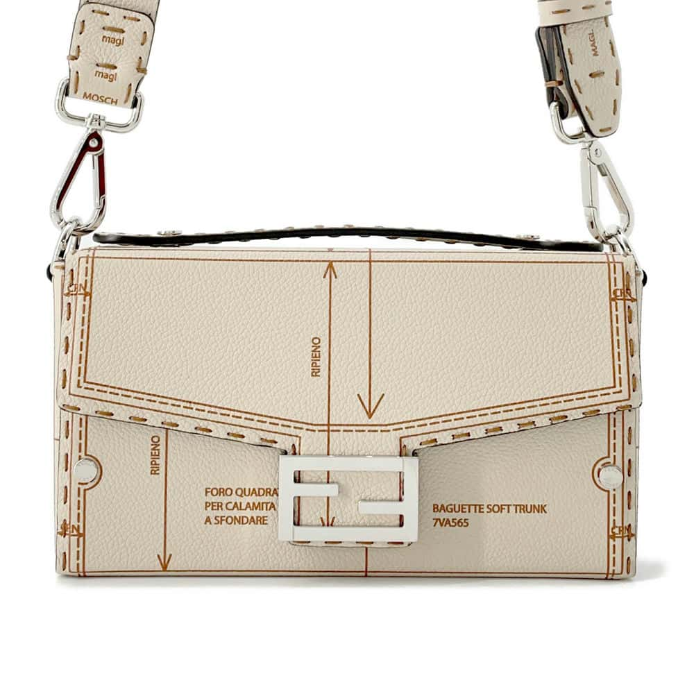 FENDI Baguette Soft Trunk FENDI Factory Pattern Beige 7VA565 Leather