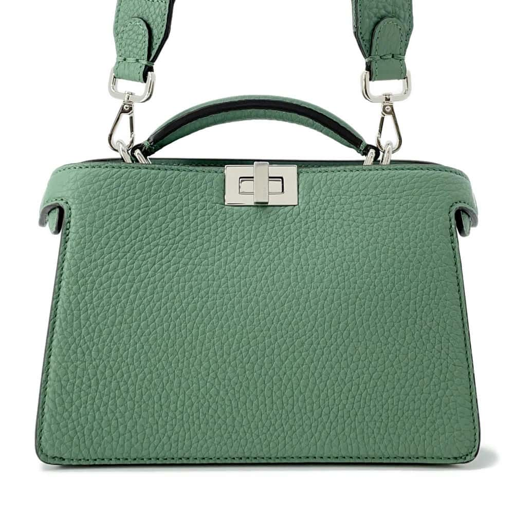 FENDI Peekaboo I.C.U. X-Cross 2WAY Shoulder Bag Green 7VA582 Leather Size Small