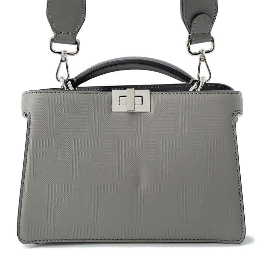 FENDI Peekaboo I.C.U. X-Cross 2WAY Shoulder Bag Gray 7VA582 Leather