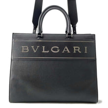 将图像加载到图库查看器中，BVLGARI Logo tote Black 291105 Leather Size Medium
