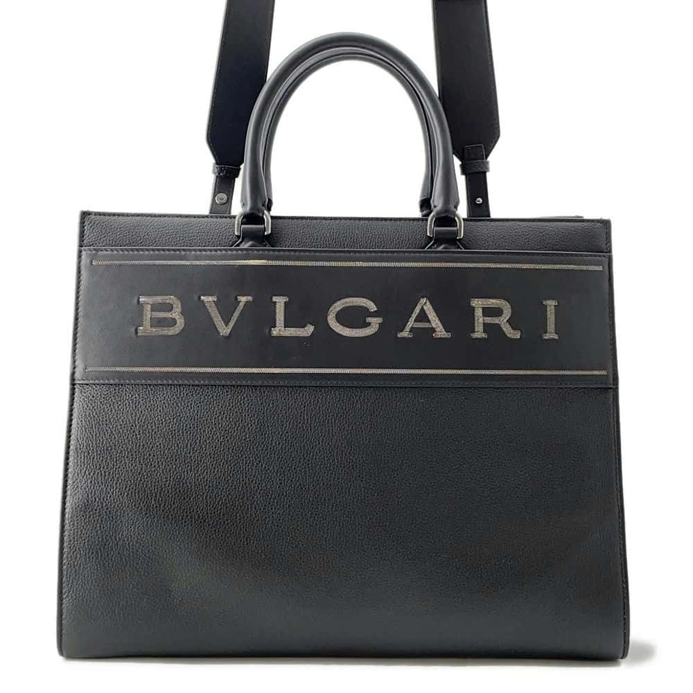 BVLGARI Logo tote Black 291105 Leather Size Medium