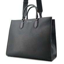 将图像加载到图库查看器中，BVLGARI Logo tote Black 291105 Leather Size Medium
