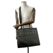 将图像加载到图库查看器中，BVLGARI Logo tote Black 291105 Leather Size Medium
