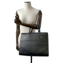 将图像加载到图库查看器中，BVLGARI Logo tote Black 291105 Leather Size Medium
