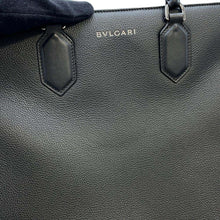 将图像加载到图库查看器中，BVLGARI Logo tote Black 291105 Leather Size Medium
