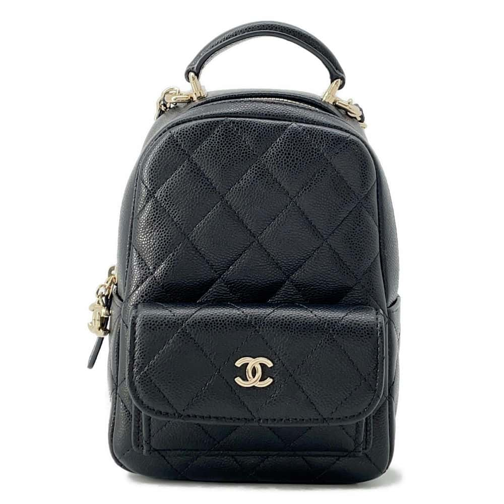 CHANEL Matelasse Backpack Black AP3753 Caviar Leather Size Mini