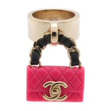 Load image into Gallery viewer, CHANEL Matelasse Bag Bag Charm Ring Size 12 Pink ABA014 Gold Plated Resin Calf Leather
