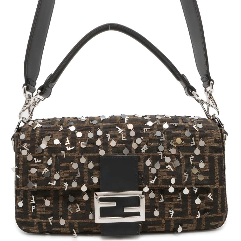 FENDI Bucket ZuccaPattern/Sequins 2WAY Shoulder Bag Brown 7VA572 Canvas