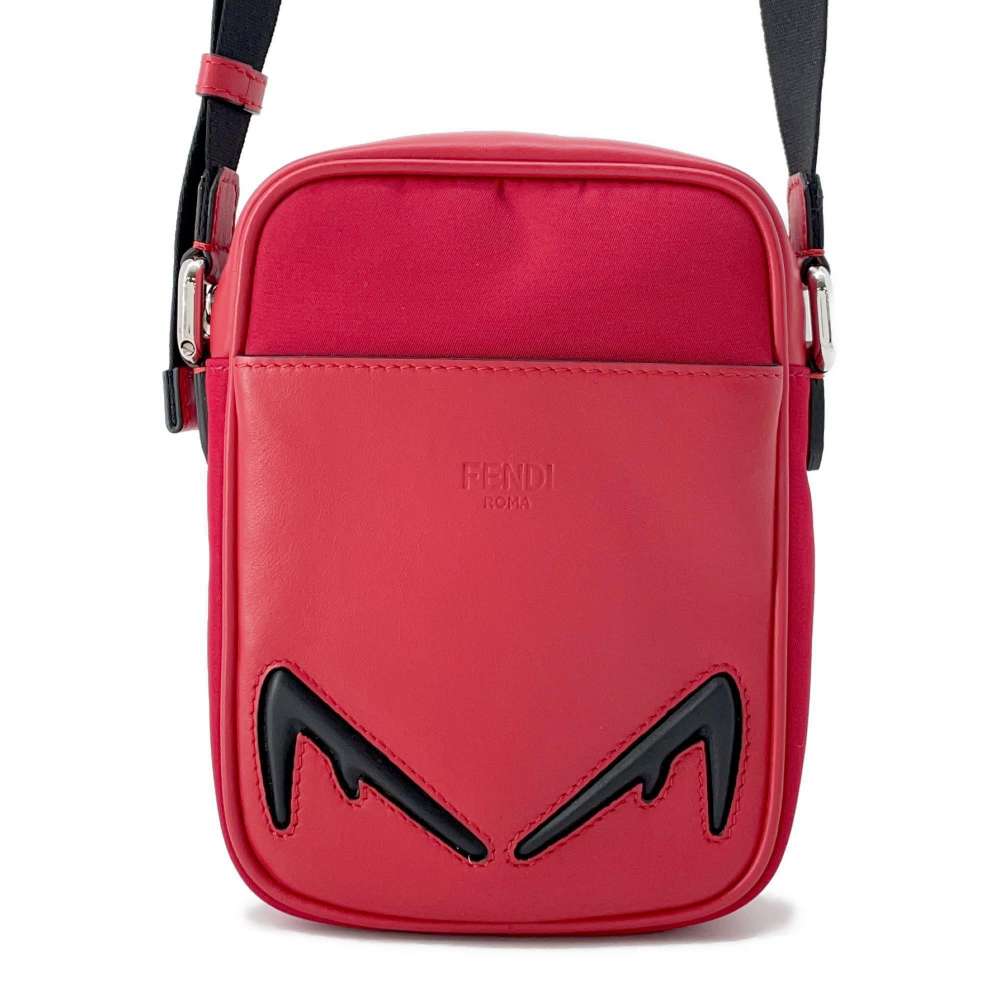 FENDI Monster Shoulder Bag Red 7VA456 Nylon Canvas