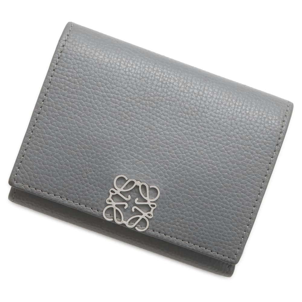 LOEWE Anagram Tri-Fold Wallet Asphalt Gray C821TR2X02 pebble grain calf