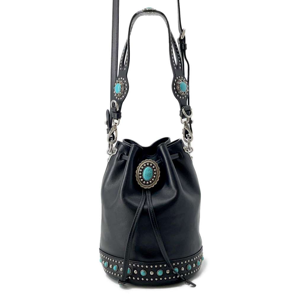 PRADA Stone 2way Bucket Bag Black 1BE011 Leather