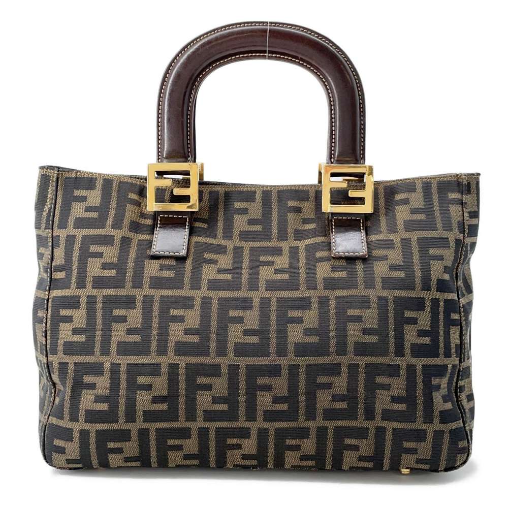 FENDI Zucca Tote Bag Khaki/Brown Canvas Leather