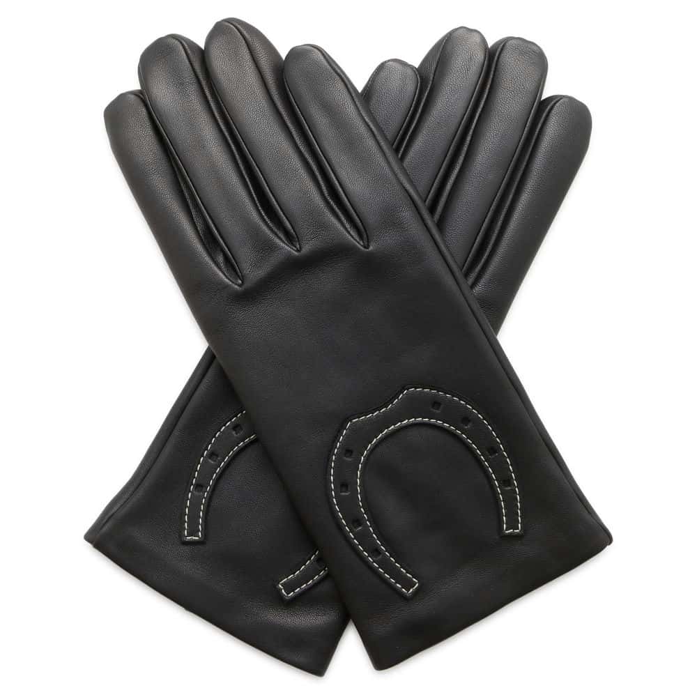 HERMES Horseshoe Gloves Size 7.5 Black Leather
