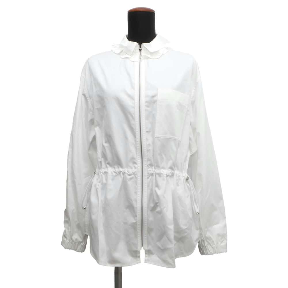 HERMES ruffle zip overshirt Size 36 White Cotton100%