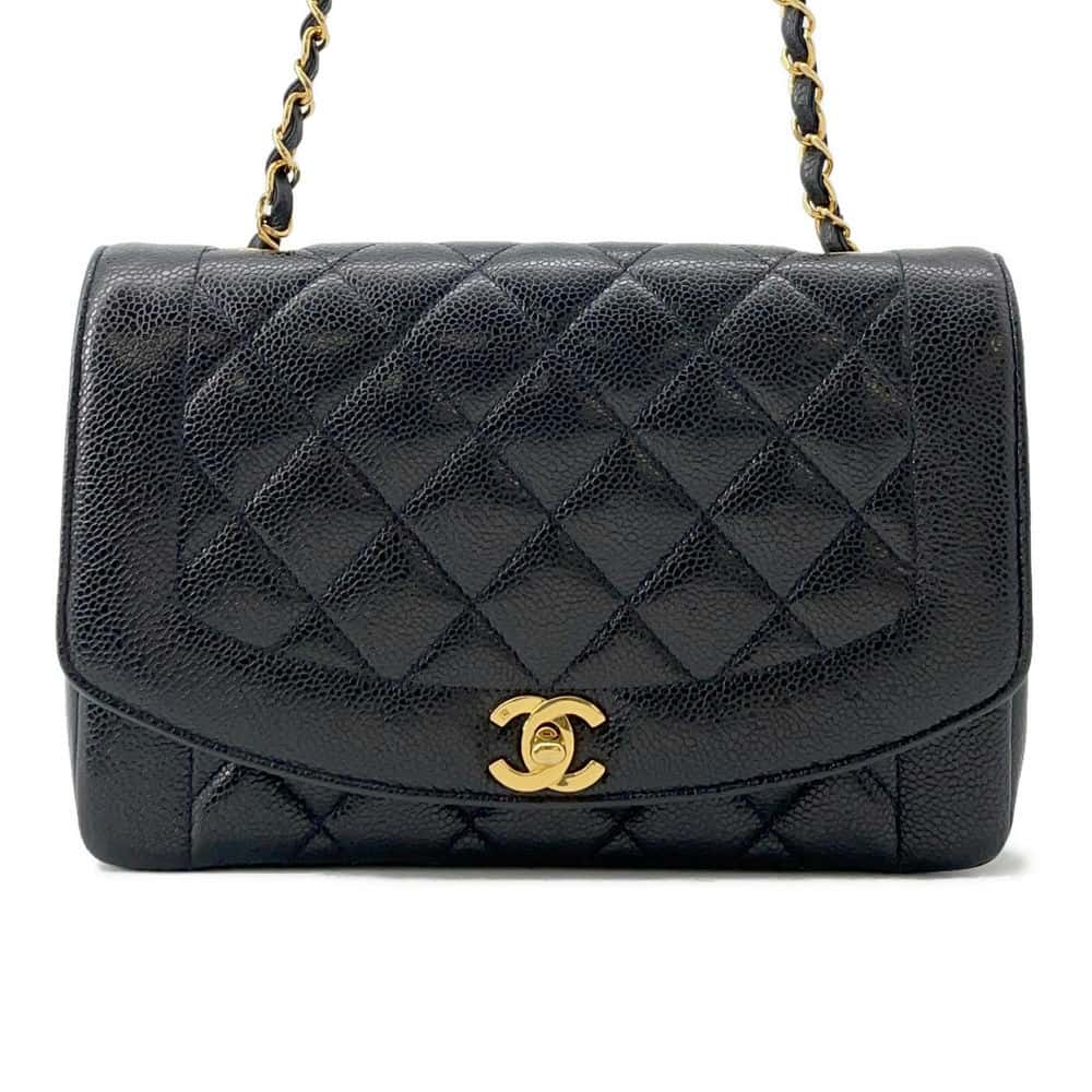 CHANEL Diana Single Flap ChainShoulder Bag Black A01165 Caviar Leather Size 25