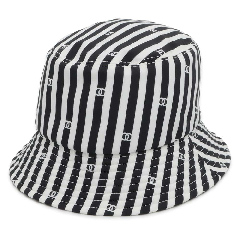 CHANEL Coco Beach Stripe Hat Size S White/Black Polyamide100%