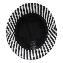 将图像加载到图库查看器中，CHANEL Coco Beach Stripe Hat Size S White/Black Polyamide100%
