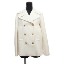 将图像加载到图库查看器中，Valentino Garavani V logo PCoat Size 38 Ivory UB3CJ0U54G8 Wool 100%
