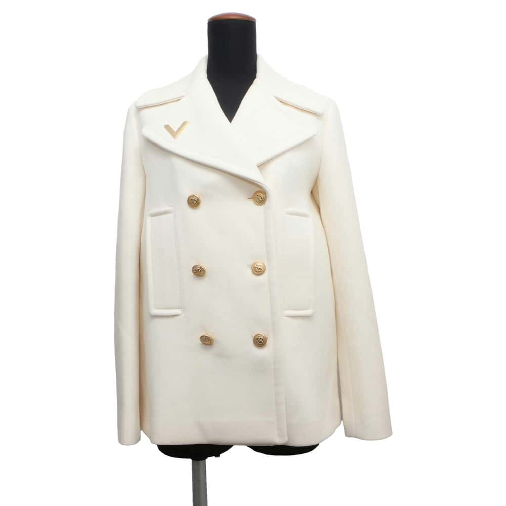 Valentino Garavani V logo PCoat Size 38 Ivory UB3CJ0U54G8 Wool 100%