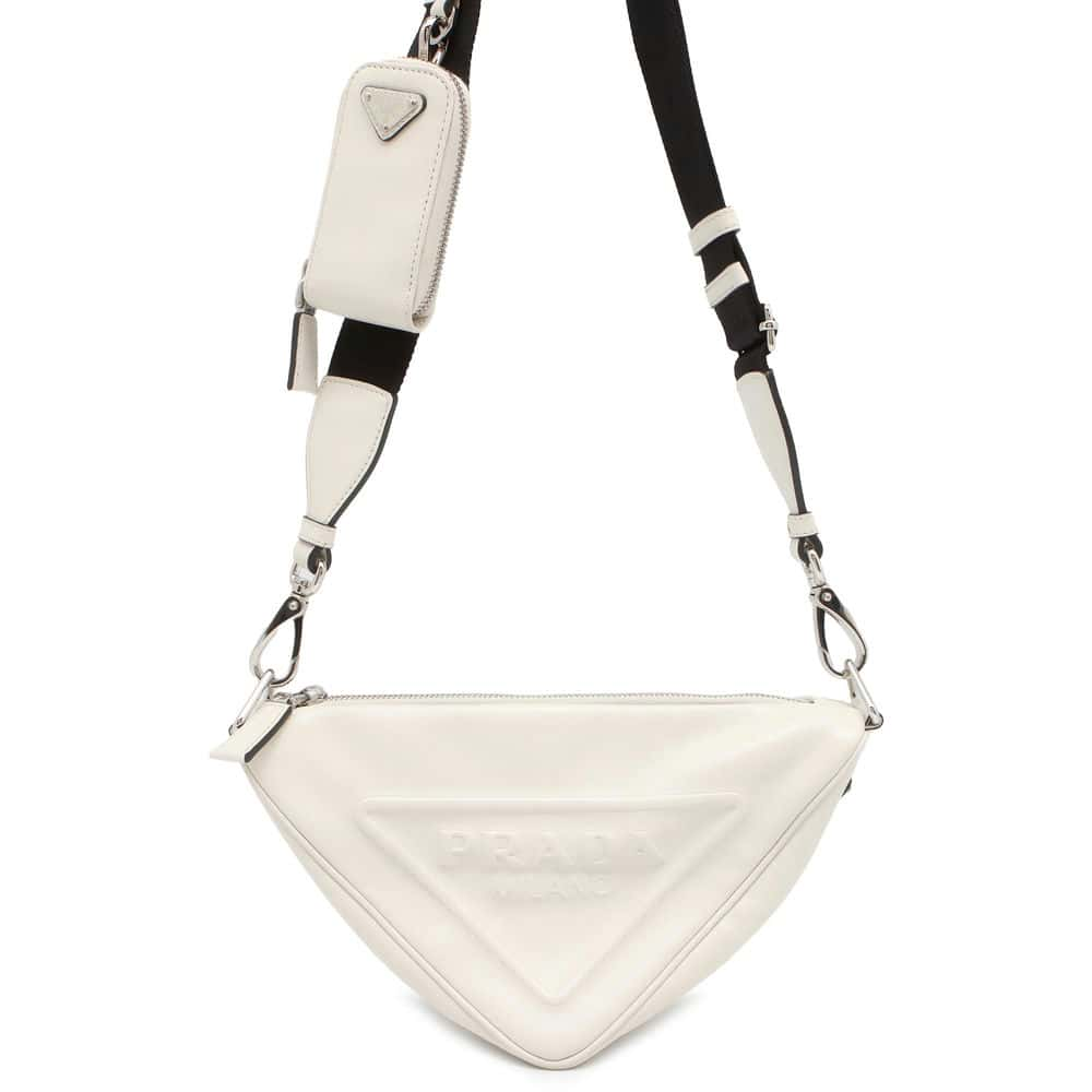 PRADA Logo embossed triangle shoulder bag White 1BH190 Leather